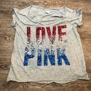 Victoria Secret Pink Sequin Tee | American Flag